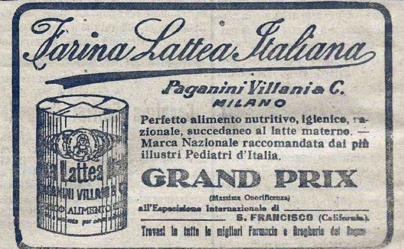Advertisement for Farina Lattea Italiana, “Gazzetta di Parma”, 12 June 1918.