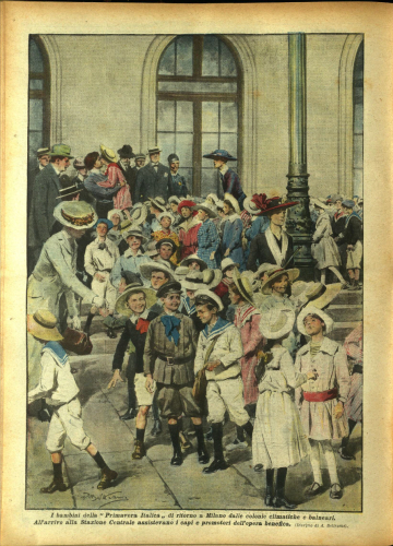 Front page of «La domenica del corriere», 10–17 August 1919, reporting on the return of the children from the 